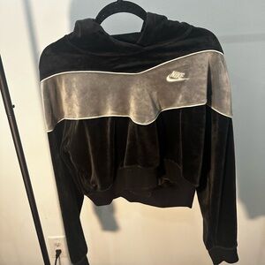 Nike Black and Silver Velour Hoodie